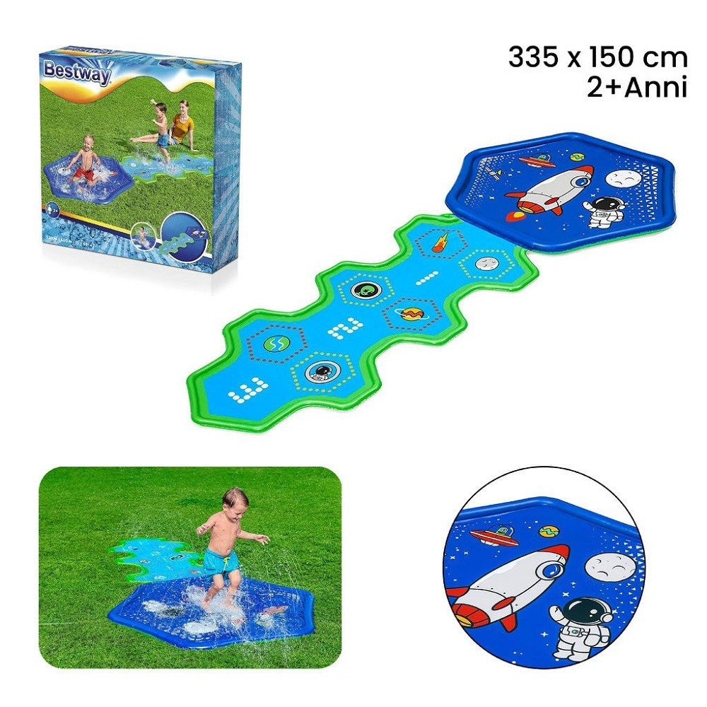Trade Shop - Tappetino Gonfiabile Con Fontana Spruzzi Base Spaziale 335x150cm Adventure 52571 -