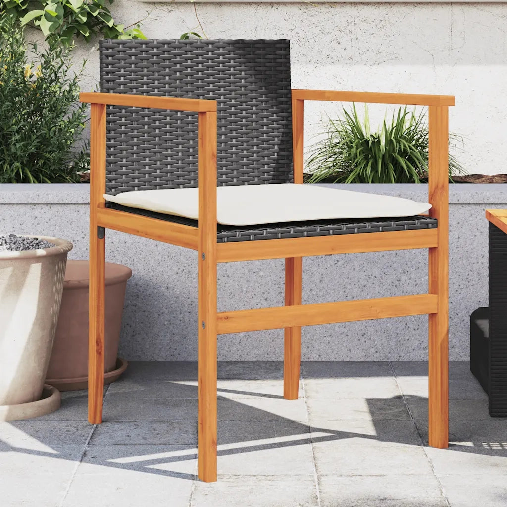 Sedie Giardino con Cuscini 2 pz | Sedie da Esterno Nere Polyrattan e Legno Massello