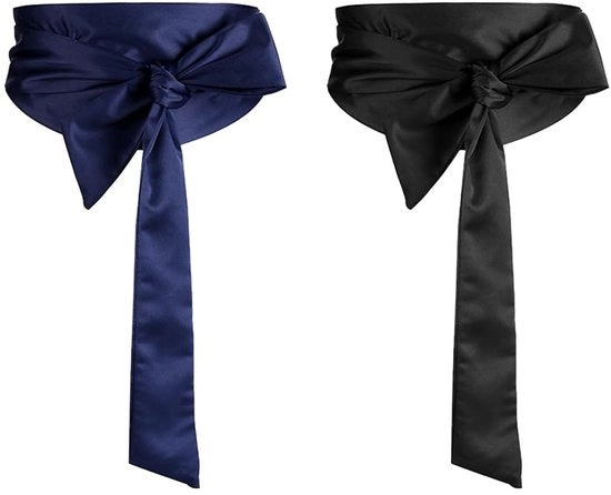 Serpiglio in Tessuto Satinato - 2 Pezzi - Nero/Marino - 9,5 x 250 cm - Cintura Elastica - Abito da Sposa/Cosplay - Cinturino di Alta Qualità in Poliestere