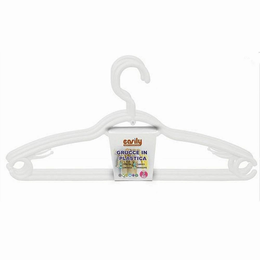 Trade Shop - Set 3 Pz Grucce Plastica Stampelle Appendi Abiti Pantaloni Giacche Bianco 79329 -
