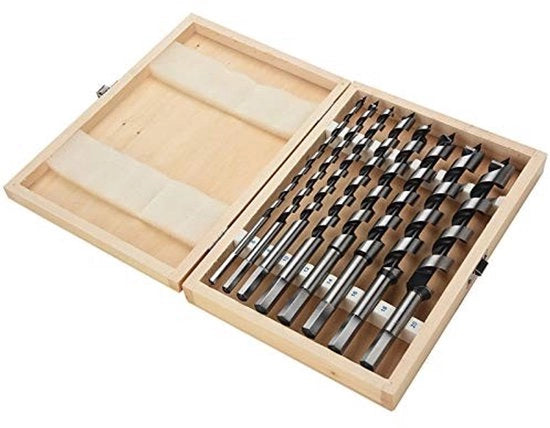 Set di punte per trapano - Carrozza in legno - 6 facce a dente a sei punte - Adatto per lavorazione del legno - 8 pezzi - Materiale ultra resistente in acciaio inossidabile - Scatola in legno.