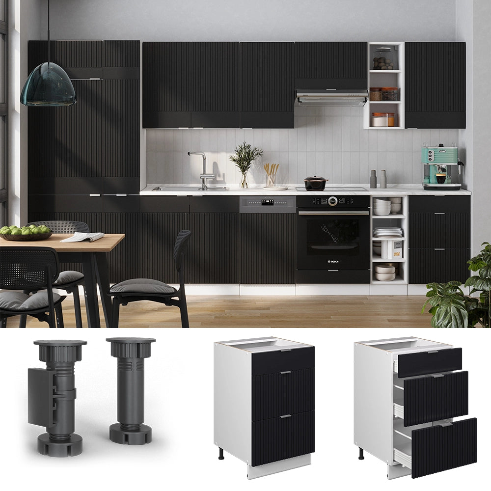 Vicco Mobili da cucina Nero a righe 50 cm , PL Marmo