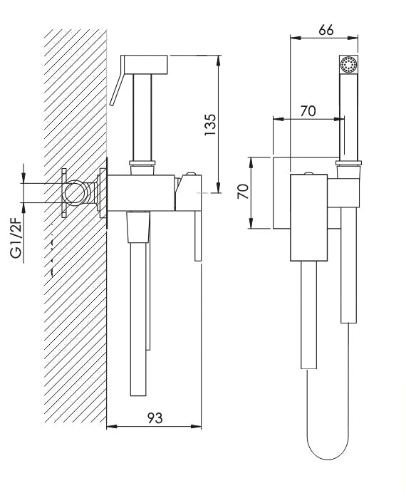 Miscelatore idroscopino bidet incasso nero opaco quadrato
