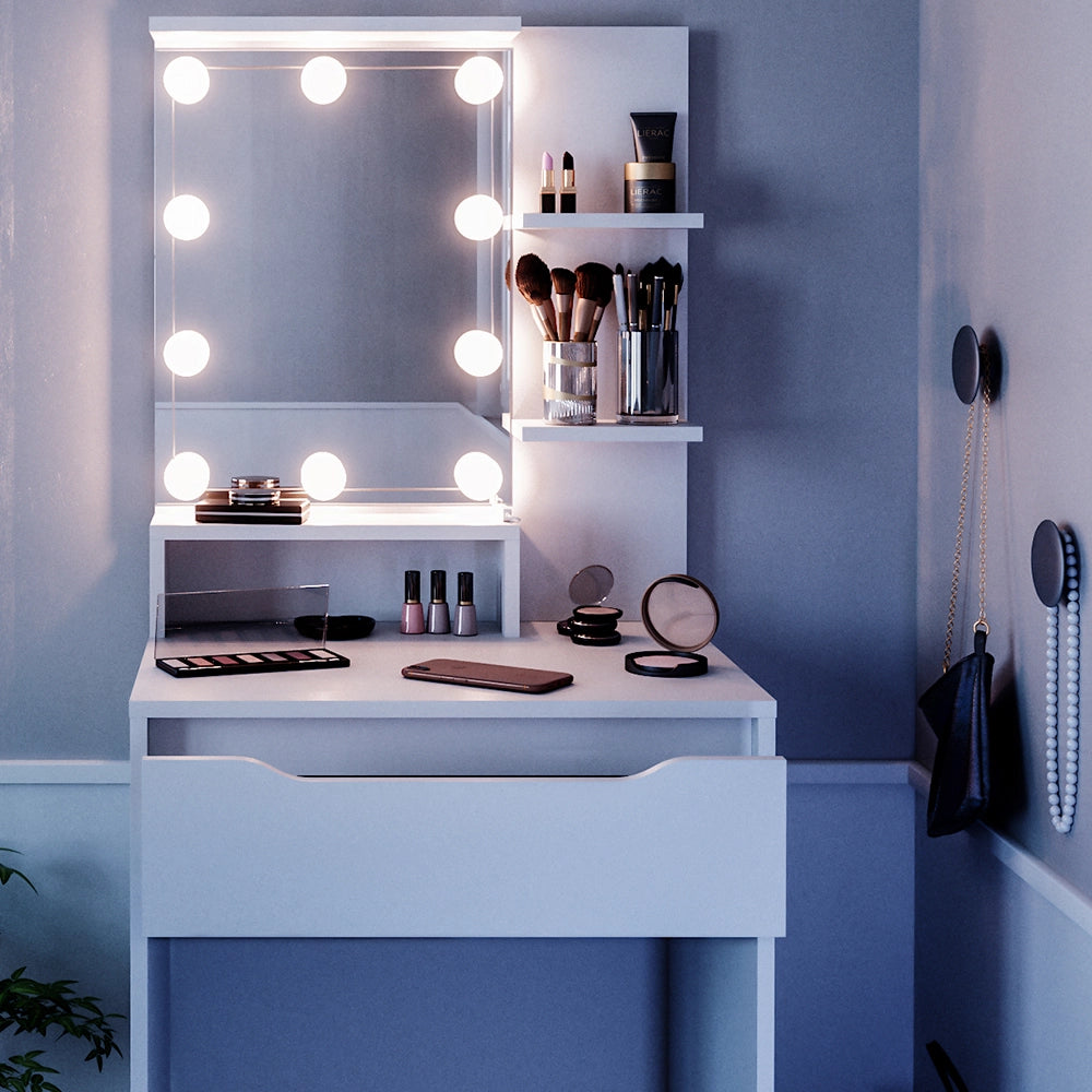 Vicco Tavolo da toeletta Bianco 60 cm con illuminazione a LED