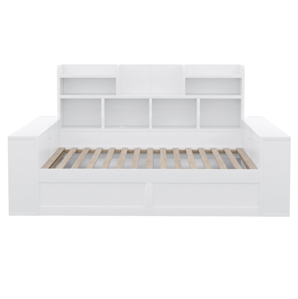 Divano letto 90x200 cm con contenitore idraulico, LED e prese bianco