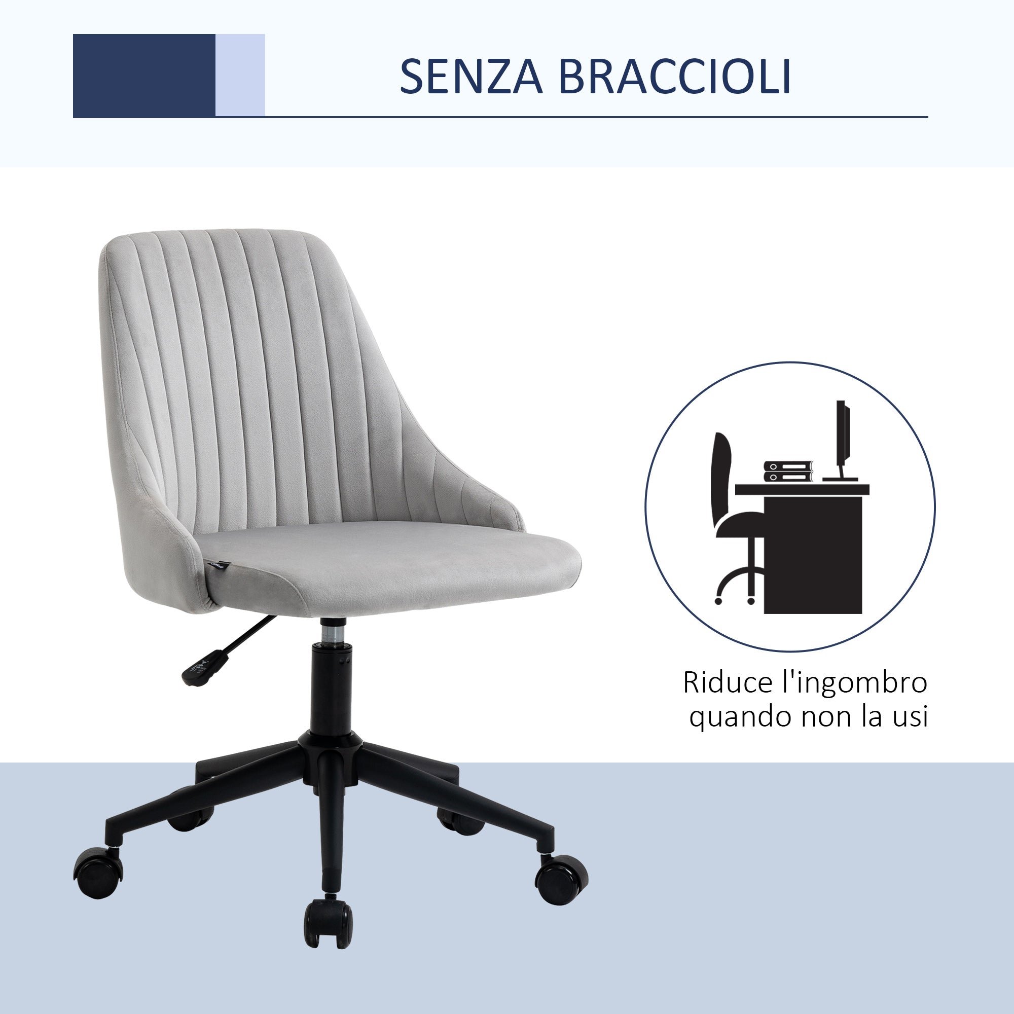 Sedia Operativa da Ufficio 50x58x77-85 cm in Tessuto Effetto Velluto Grigia