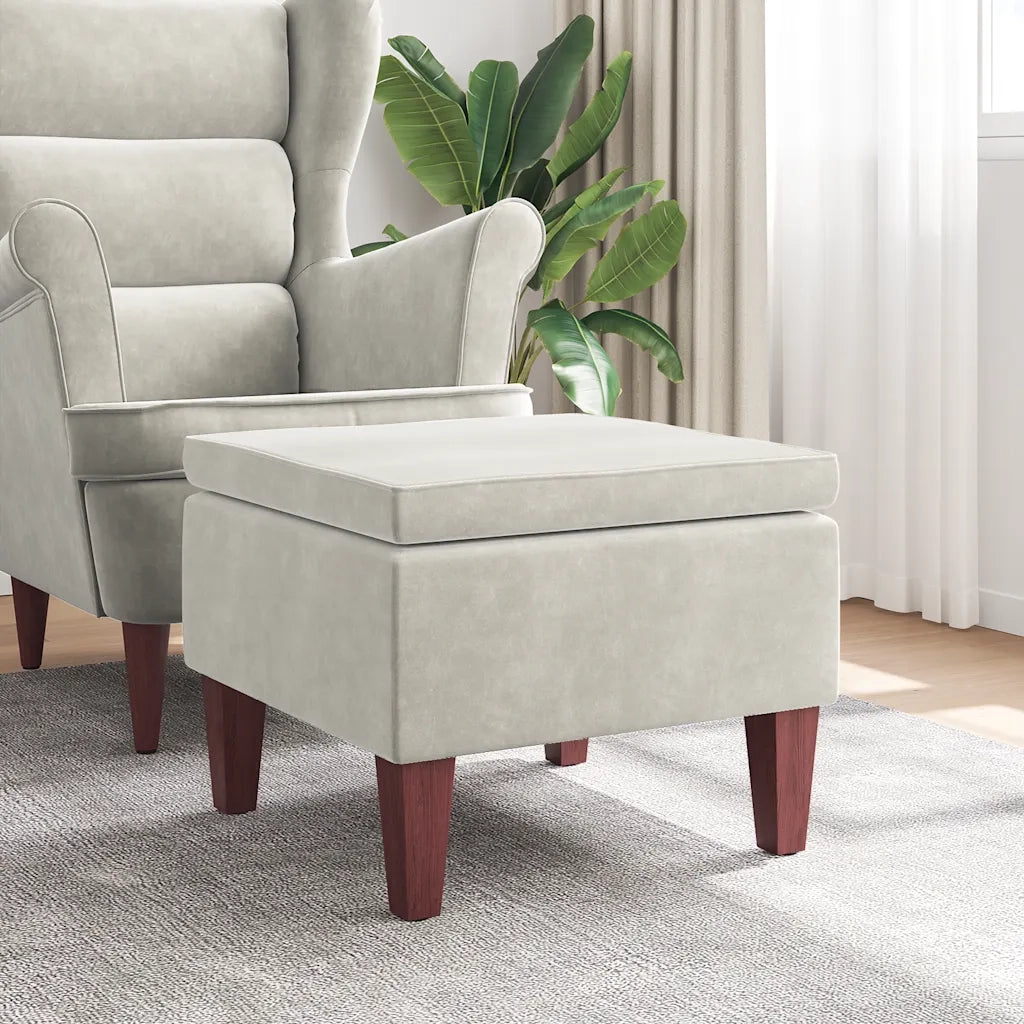 Poggiapiedi con Gambe in Legno Crema in Velluto cod mxl 39792