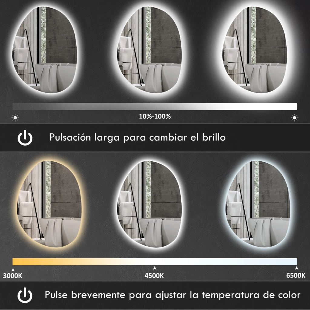 Specchio da Bagno con Luce LED ¨C Zephmum ¨C Bianco 80x60 cm