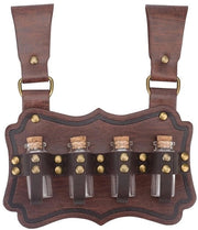 Fleschiere Riemata per Bicchieri - Stile Medievale - Rivestimento in Pelle PU - Colore Cocco - 4 Bicchieri - Per Uomo/Donna - Flessen Portatile