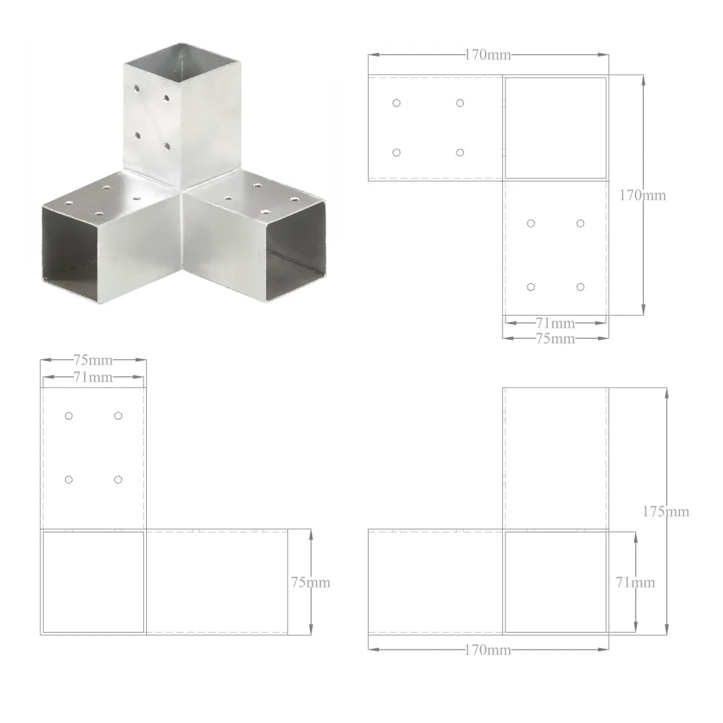 Connettore per Pali a Forma di Y in Metallo Zincato 71x71 mm cod mxl 57690