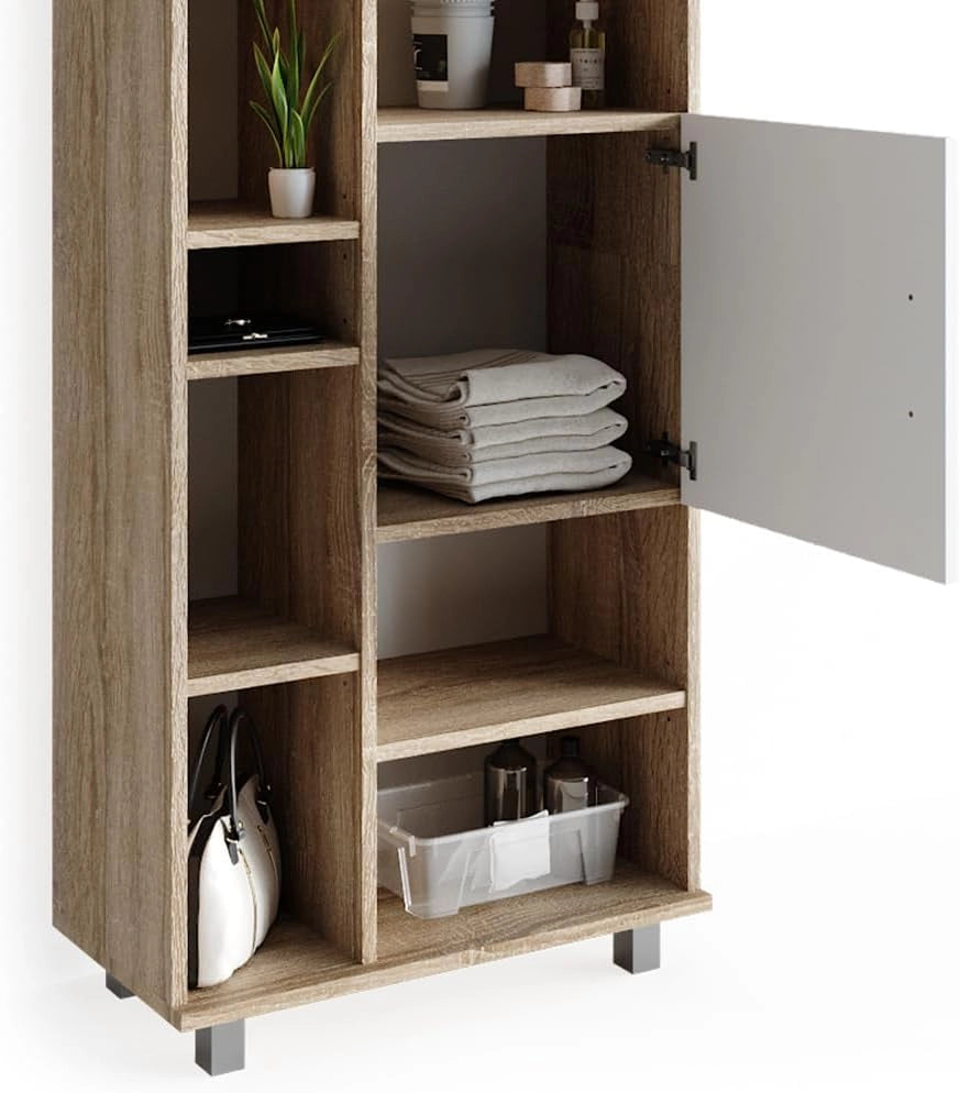 Set mobili bagno Ilias, Sonoma, 60 cm, composto da mobile lavabo, pensile a specchio, colonna e base media