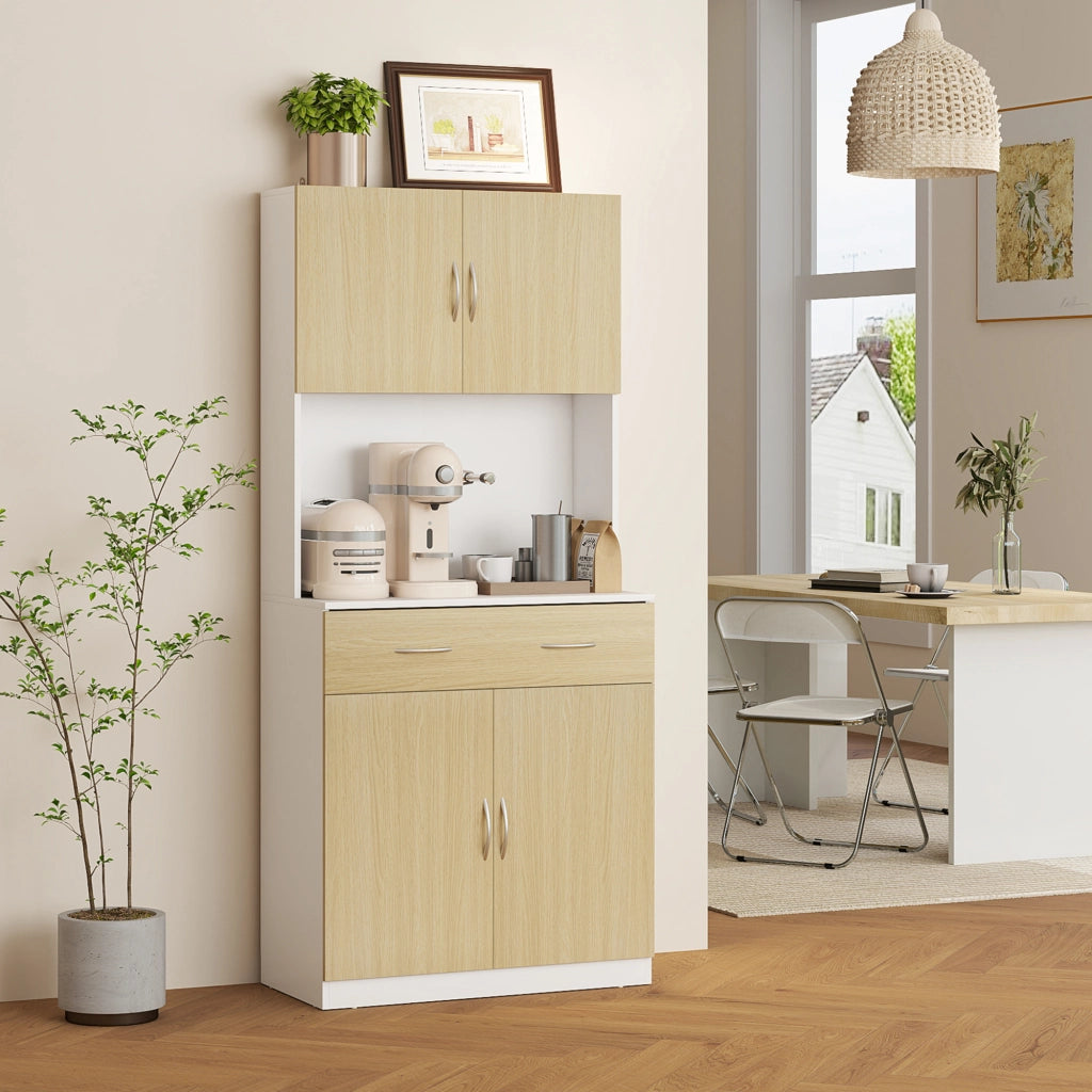 Credenza Cucina con Armadietti a 2 Ante e Cassetto, 80x40x180cm, Colore Legno