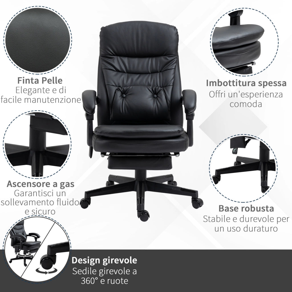 Sedia da Ufficio Massaggiante in Similpelle con USB ¨C zephmum ¨C Nero 64x69x107-115cm
