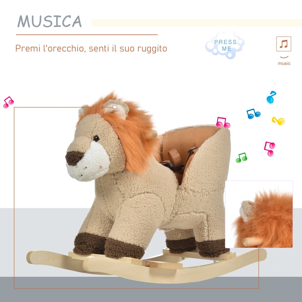 Dondolo Leone Giocattolo per Bambini ¨C zephmum ¨C Legno e Peluche 18-36 Mesi