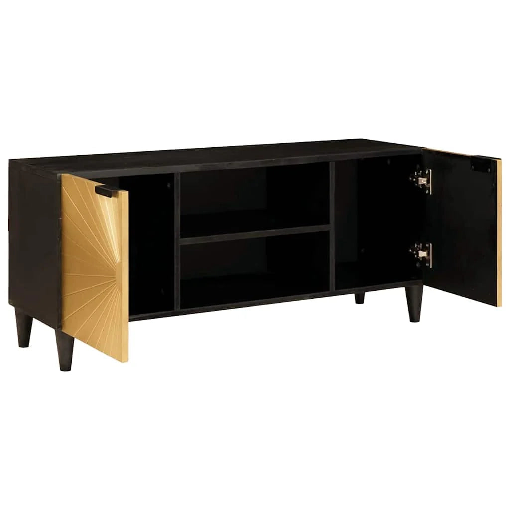 Mobile TV basso moderno ed elegante 105 x 33 x 46 cm con contenitore e ante in legno ingegnerizzato nero 02_0057756