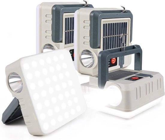 Pacco da 4 Lampioni Solari Portatili - Lampioni per Emergenza Elettrica - 5 Modalità di Illuminazione Lampada LED per Campeggio Torcia - Lampione da Tenda IPX4 Impermeabile per Escursioni in Tempesta Illuminazione di Emergenza - Colore Grigio