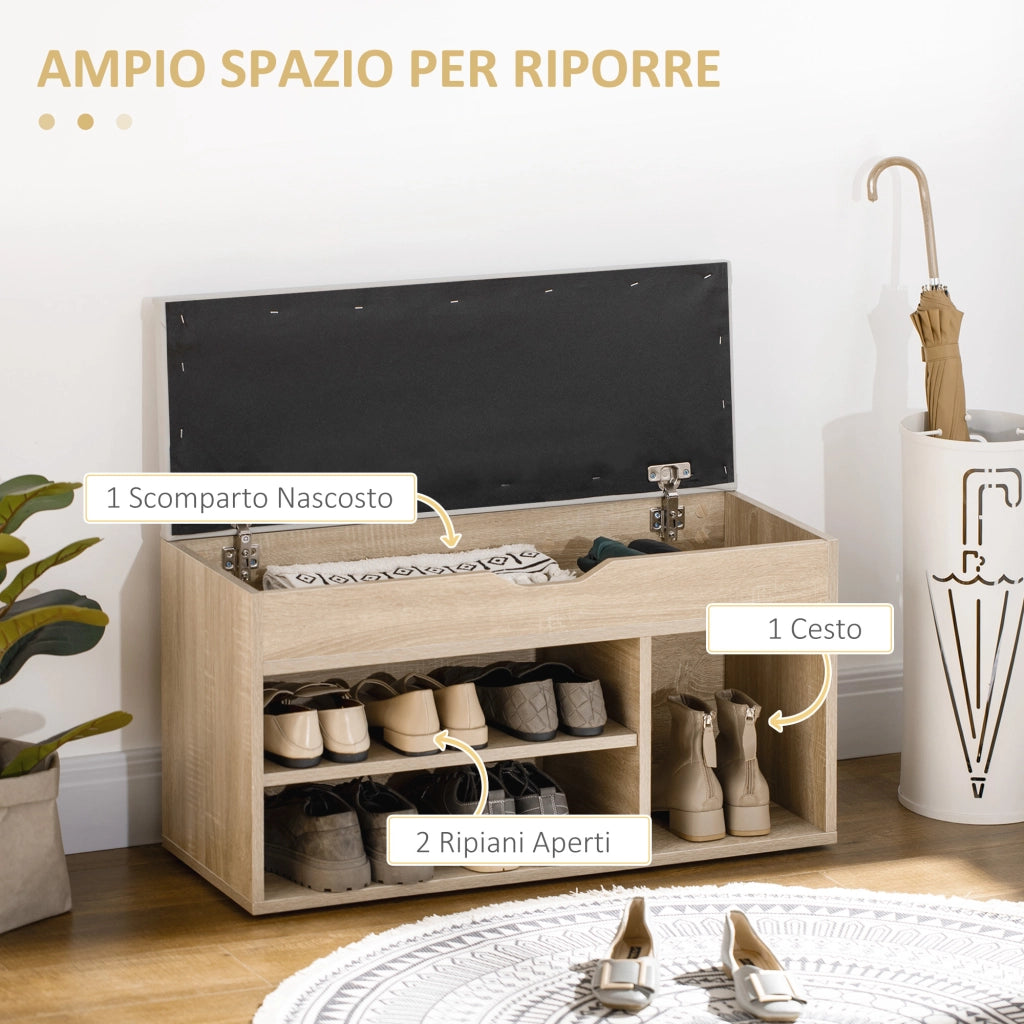 Scarpiera Imbottita con 2 Ripiani Aperti e Spazio a Scomparsa ¨C zephmum ¨C Legno e Pelle PU, 80x30x45 cm
