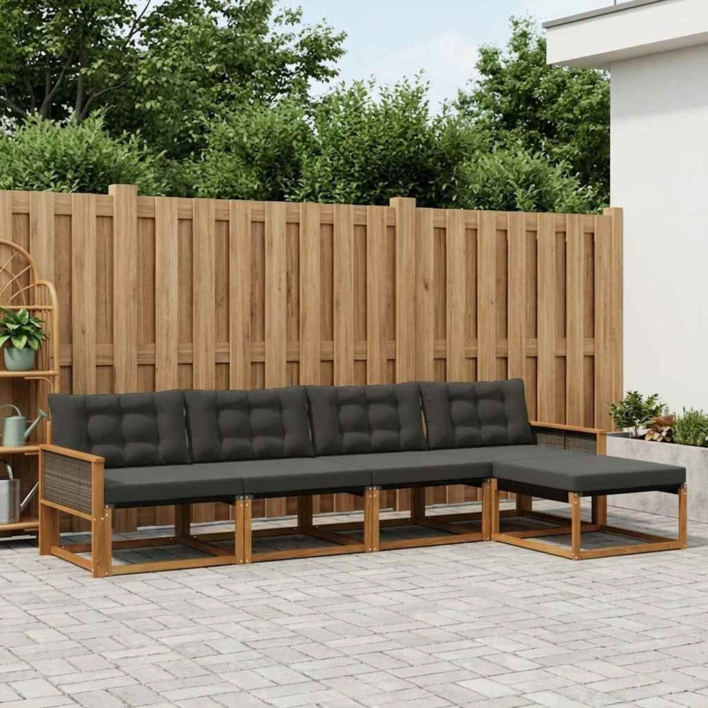 Set di divani da esterno 5 pz Naturale e Nero 3381356