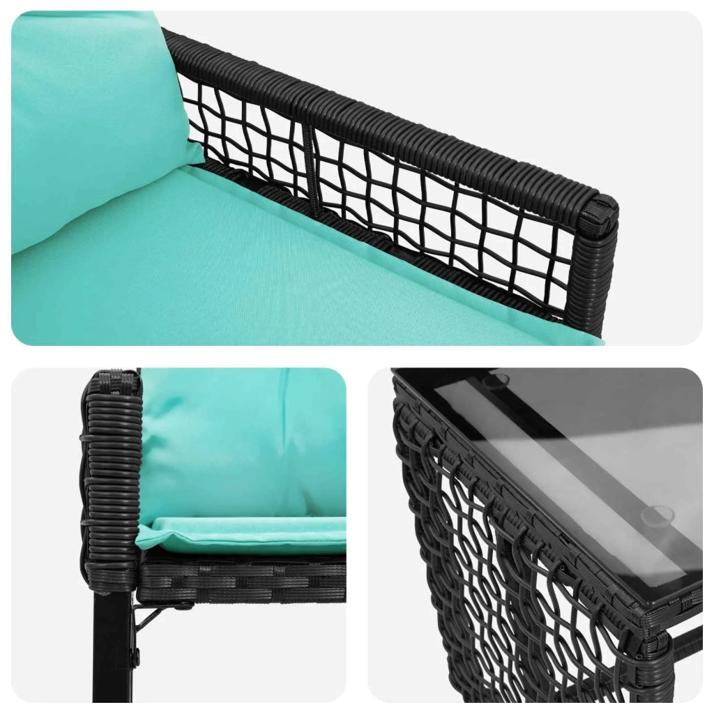 Set di Mobili da Esterno con cuscino 3 pcs Nero e Turchese