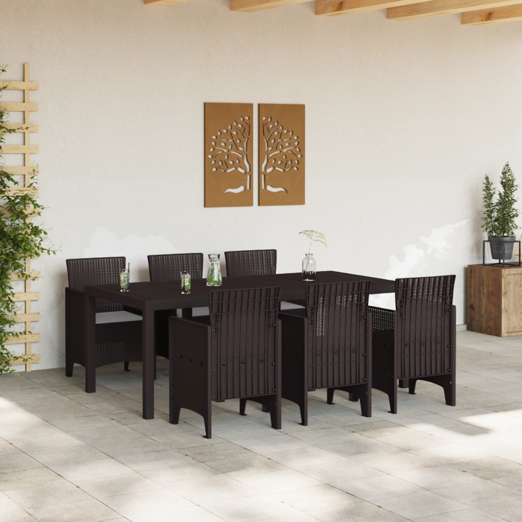 Set pranzo giardino 7 pezzi con cuscini marrone in polyrattan