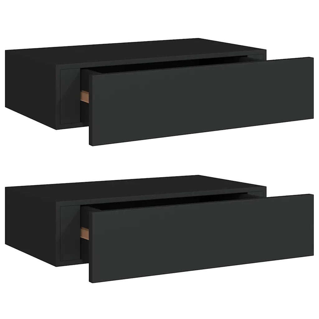 2 pz Scaffali con Cassetti da Parete | Mensola sospesa Neri 40x23,5x10 cm MDF