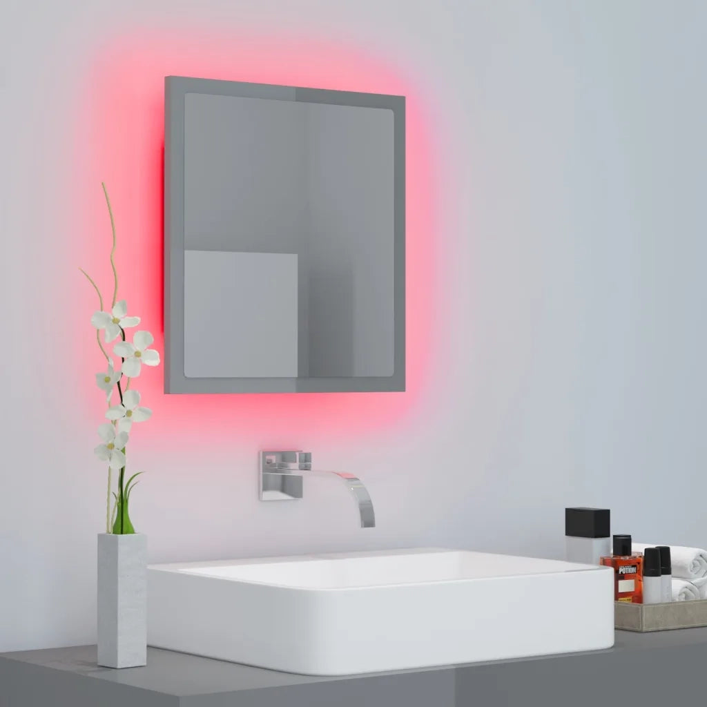 Specchio da Bagno LED Grigio Lucido 40x8,5x37 cm in Acrilico 804915