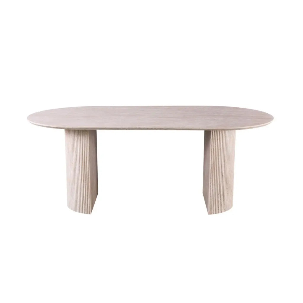 Tavolo da pranzo ovale VAGOS – 200 x 100 cm – Colore travertino – Design contemporaneo effetto pietra