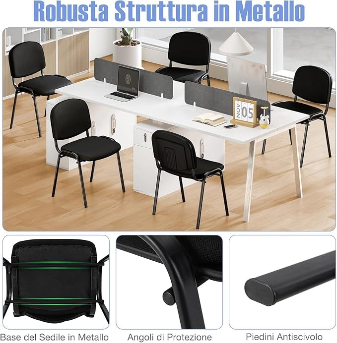 Set di 5 Sedie per Sala d'Attesa, Sedia Ospite Impilabile per Studio Ufficio, per Sala Conferenze, Sala d'Attesa, Portata 150 kg