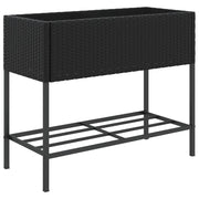 Fioriera | Cassetta per fiori | Vaso da Giardino con Ripiano Nera in Polyrattan