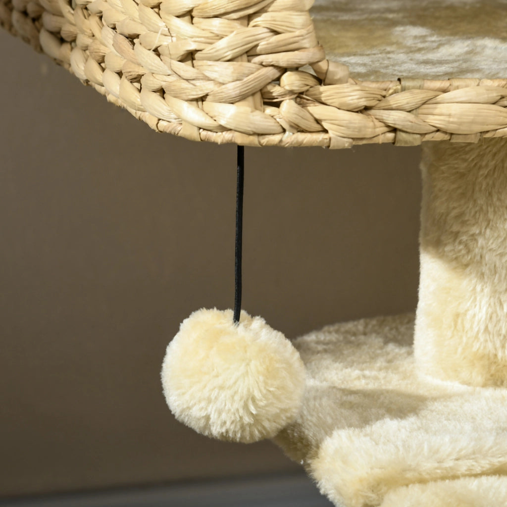 Albero tiragraffi per gatti 98 cm con cuccia, nicchia e rampa, beige