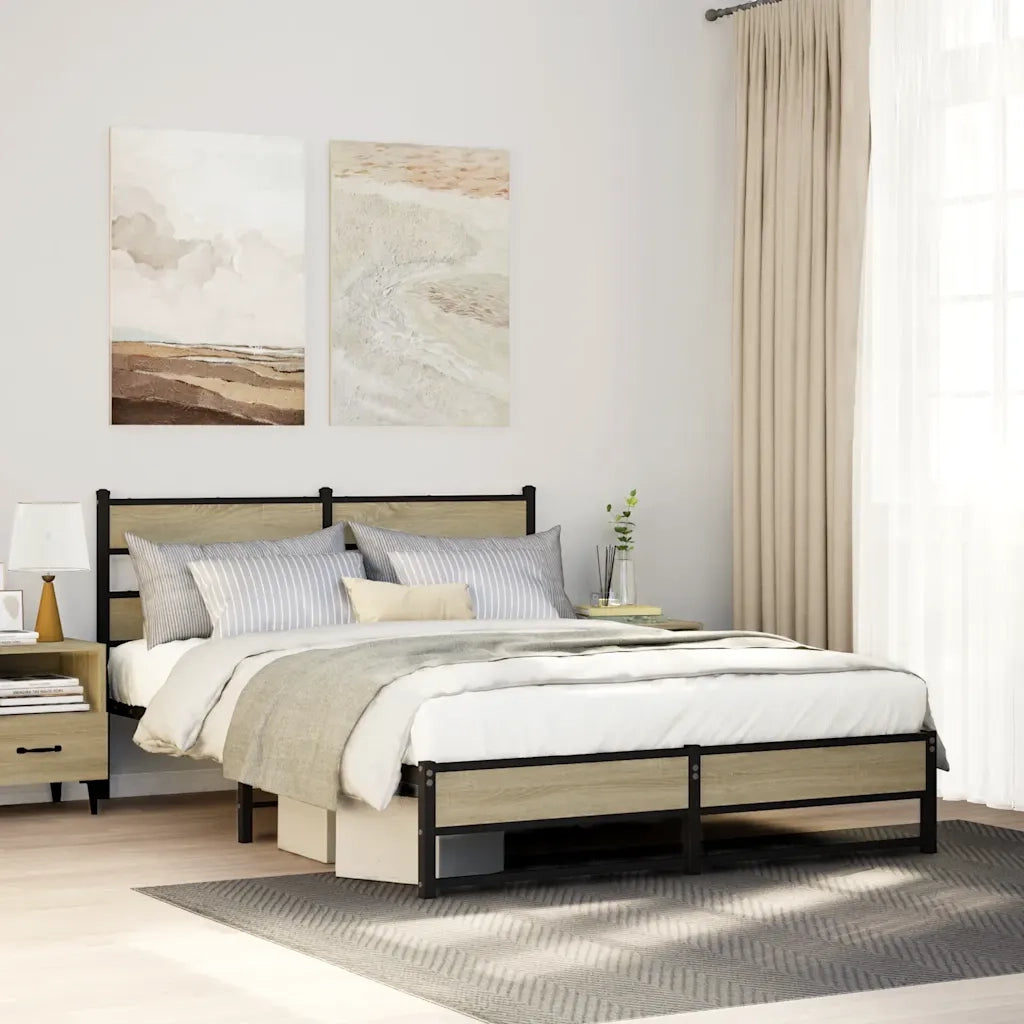 Letto matrimoniale | Letto per adulti | Giroletto senza Materaso in Metallo Rovere Sonoma 150x200 cm