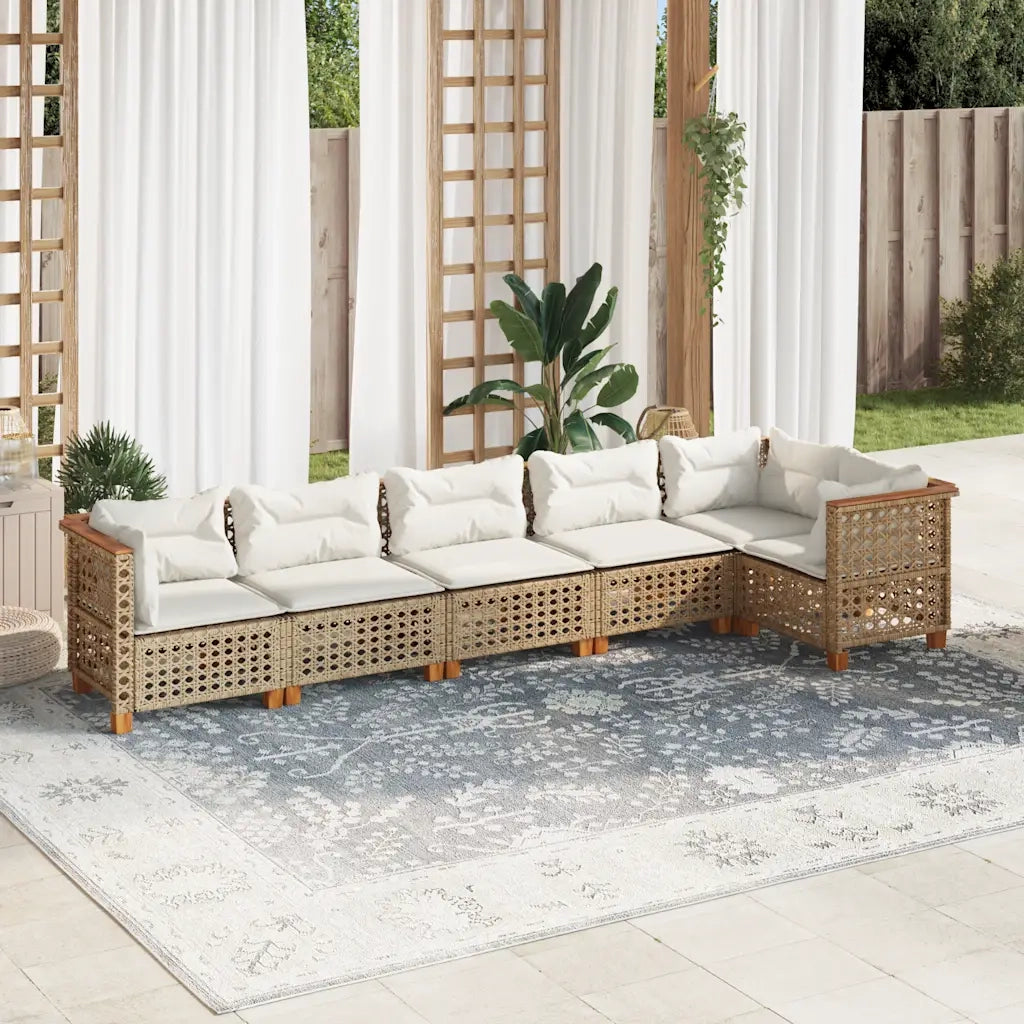 vidaXL Set Divano da Giardino 6 pz con Cuscini Beige in Polyrattan