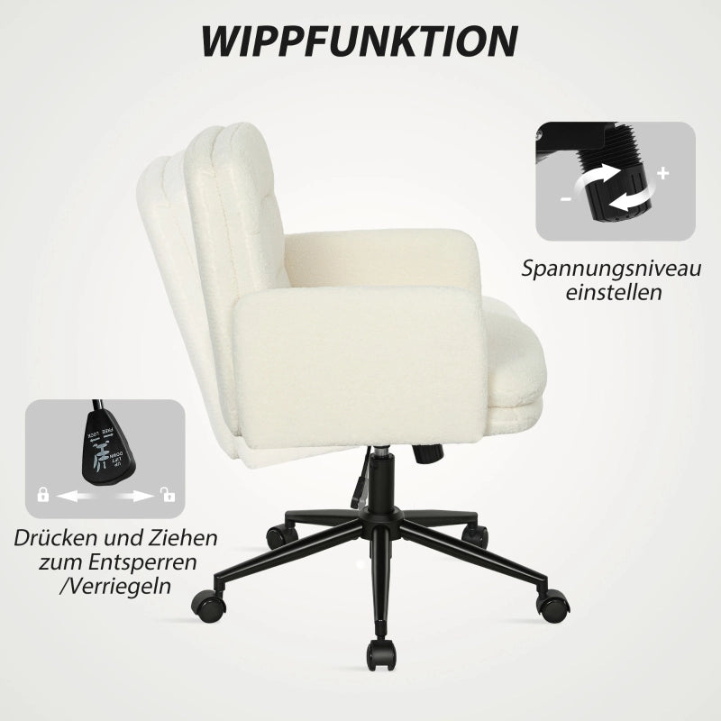 Sedia da ufficio girevole con braccioli altezza regolabile funzione basculante in poliestere bianco crema 61,5 × 65 × 91-101 cm