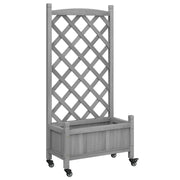 Fioriera rialzata vassoio piante fiori terrazzo giardino con traliccio e ruote legno massello abete grigio 02_0038369