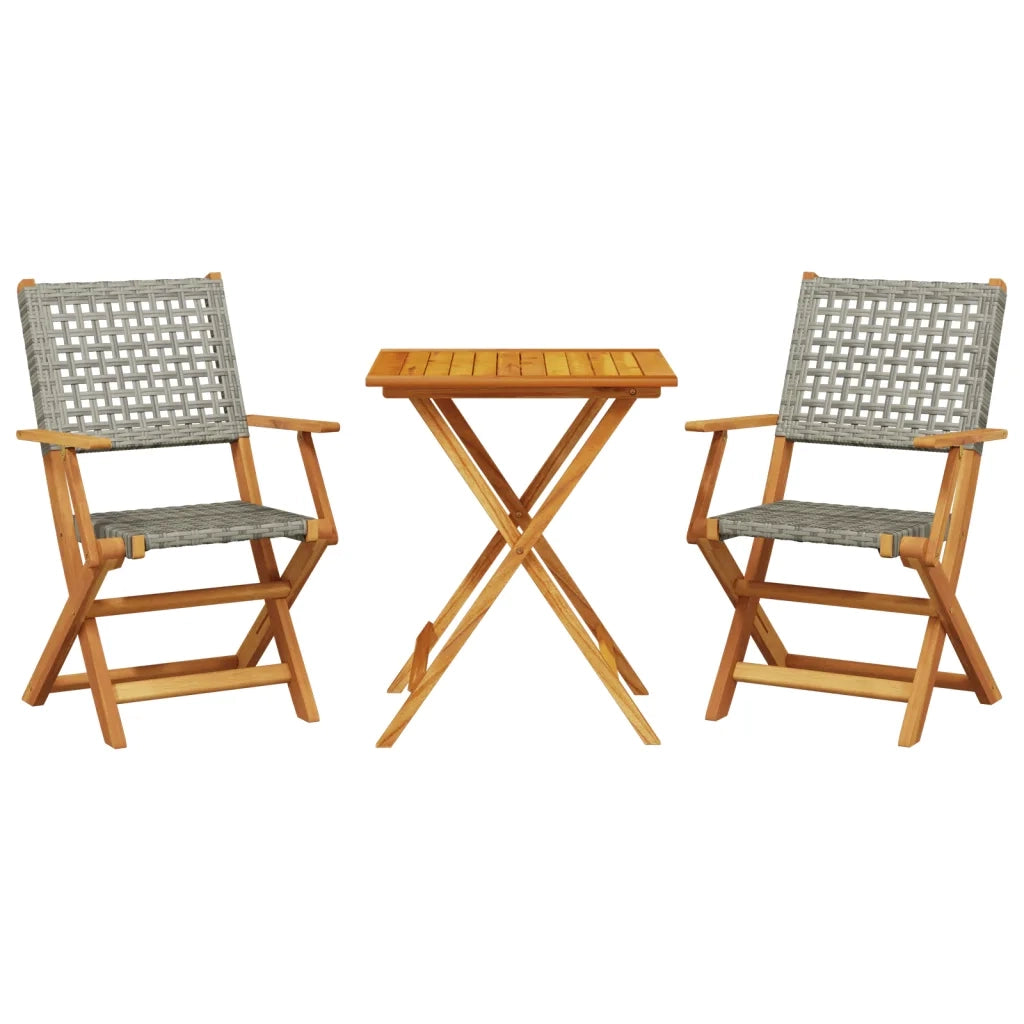 Set da Bistrot 3 pz | Set Salotto da Giardino Grigio in Polyrattan e Legno Massello