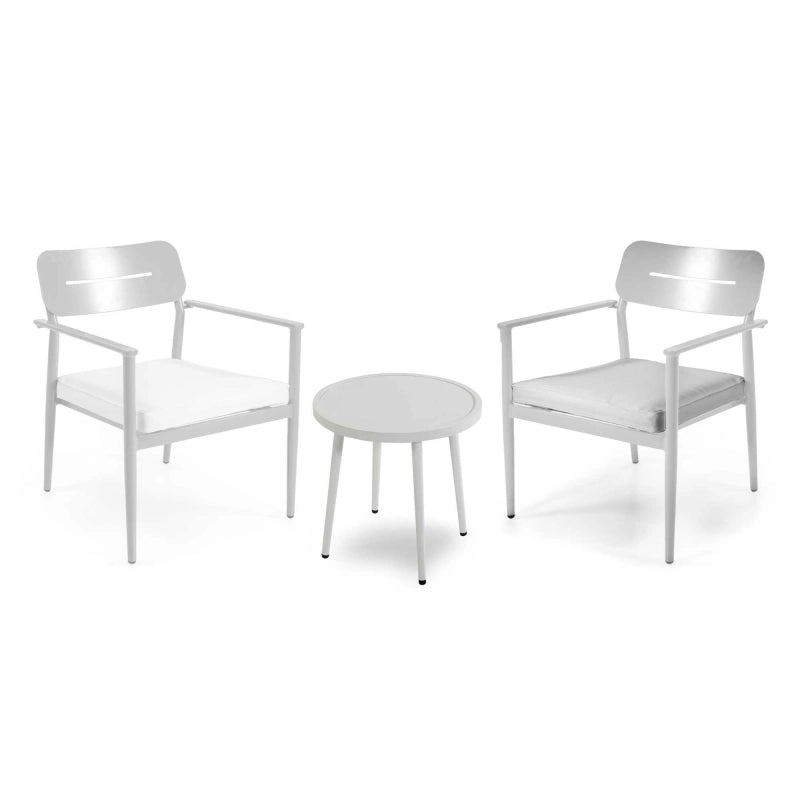 Poltrona alluminio Ibiza 2 pezzi con tavolino tondo bianco