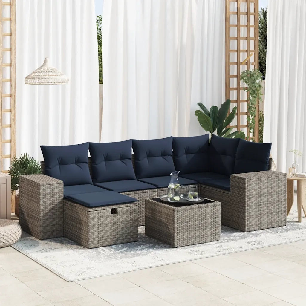 Set Divani da Giardino 7 pz con Cuscini Grigio in Polyrattan 3325697