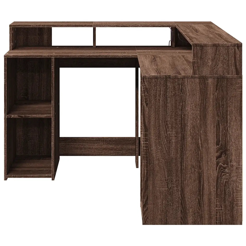 Scrivania con Luci LED Marrone Rovere 130x130x91 cm Truciolato 3309453