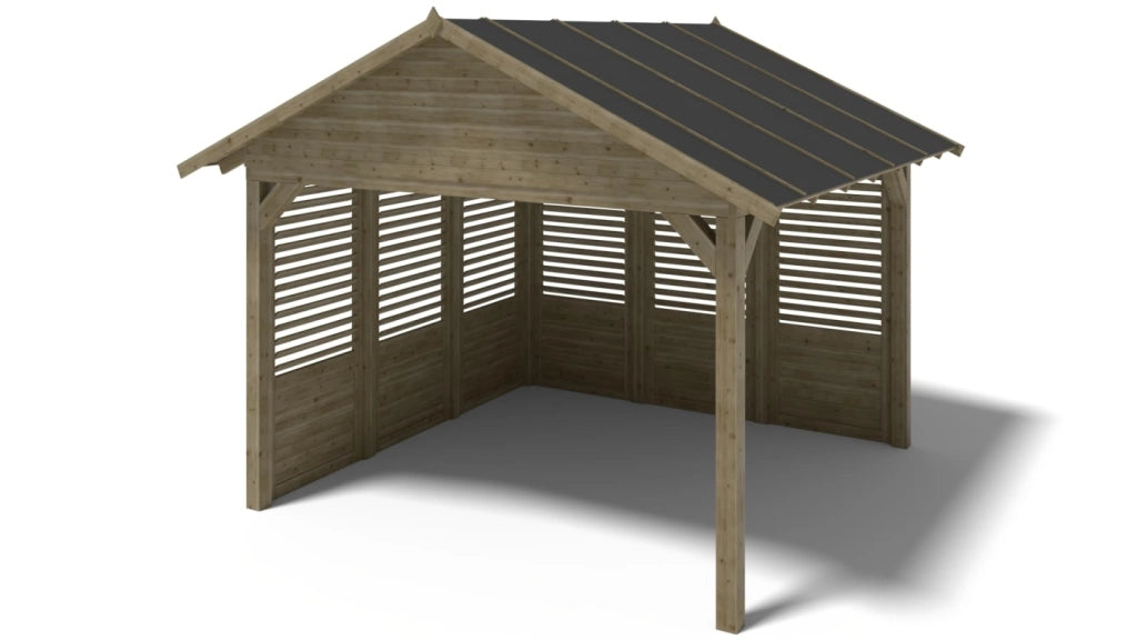 Gazebo da giardino in legno pergola 4.04x4.04 m con pannelli - Impregnata - ALT129 - ALTANKA