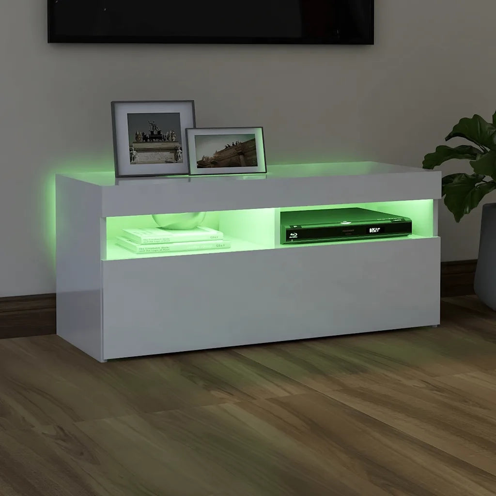 Mobile Porta TV con Luci LED Bianco Lucido 90x35x40 cm cod mxl 34038