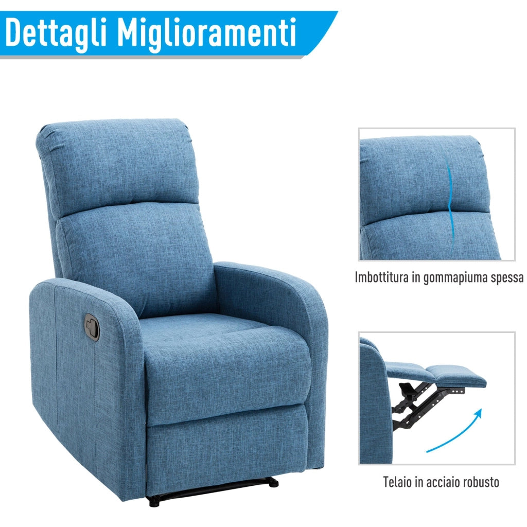 Poltrona Relax Reclinabile in Tessuto di Lino Blu