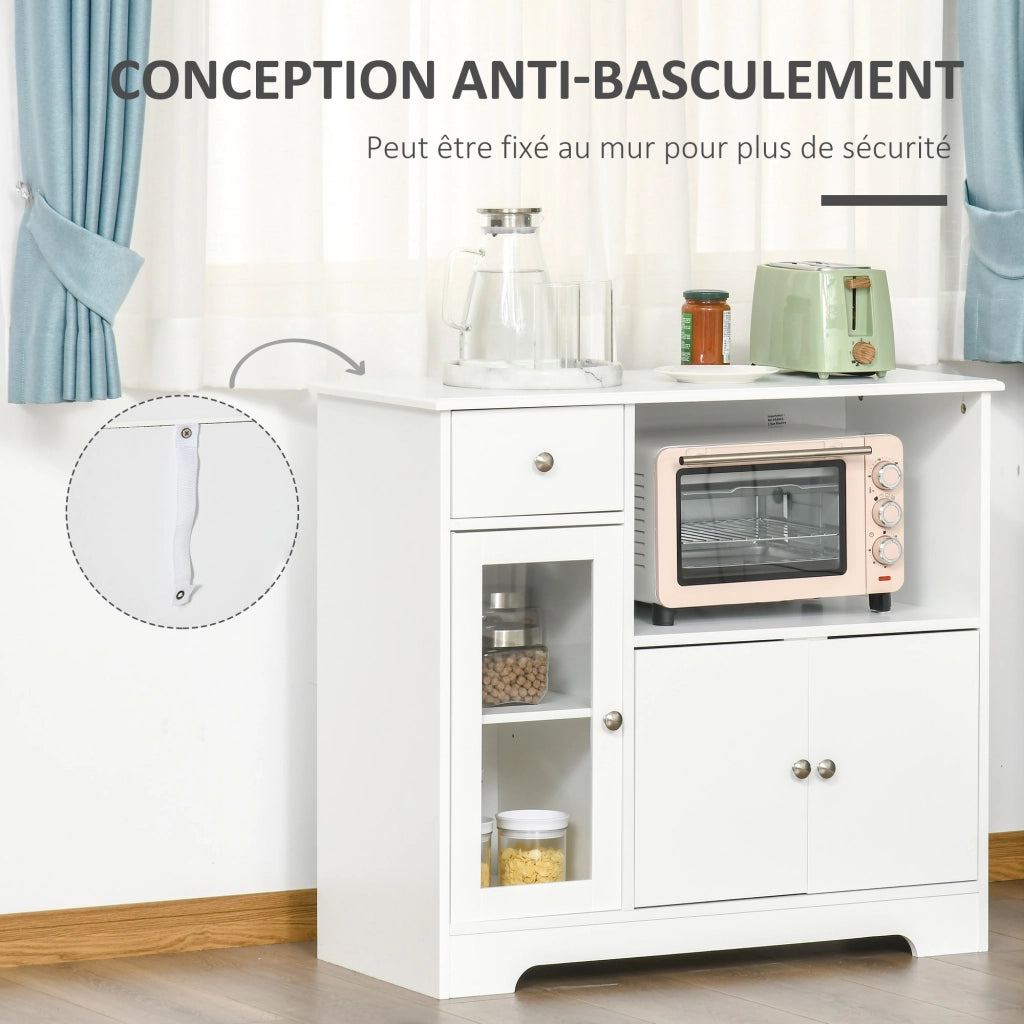 Armadio da cucina ¨C zephmum ¨C 90x40x82 cm, bianco, vetro temperato, legno