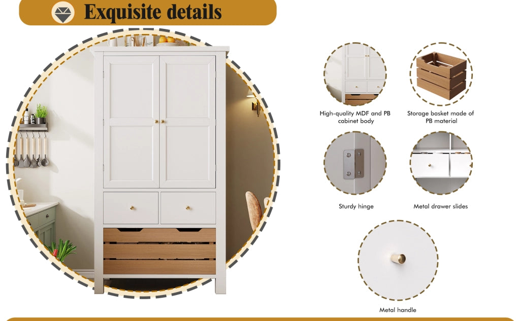 Credenza Cucina Multiuso con Ante e Cassetti ¨C Xylo ¨C Nero/Bianco, 80x40x140 cm