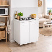 Mobile Mini Cucina 60x40 h85 con Piano Cottura Gas 2 Fuochi Gpl Acciaio Bianco