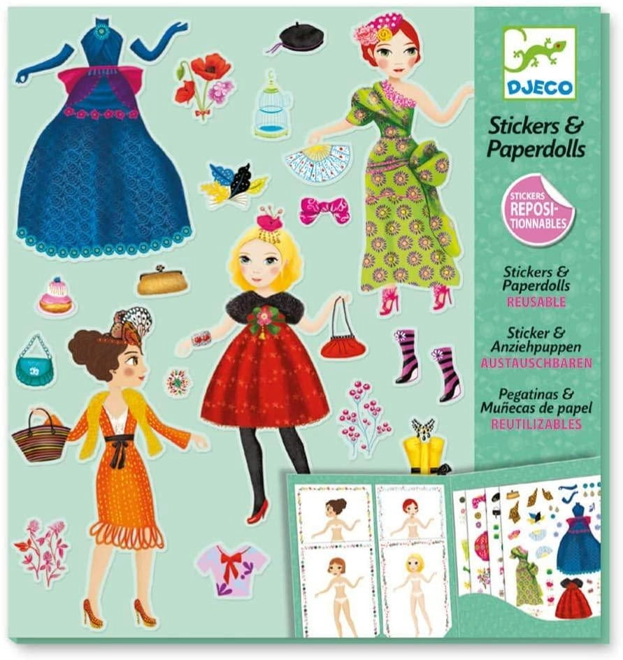 Stickers & Paperdolls,Autoadesivi riposizionabili con abiti moda TOP,Djeco,Eta 5-8 anni