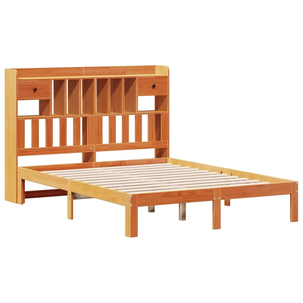 vidaXL Letto Libreria senza Materasso Marrone Cera 140x190 cm in Pino