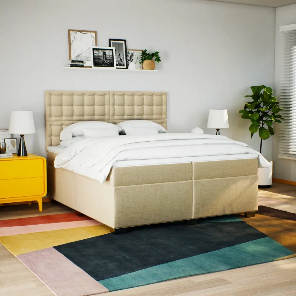 Giroletto a Molle con Materasso Crema 200x200 cm in Tessuto 3290614