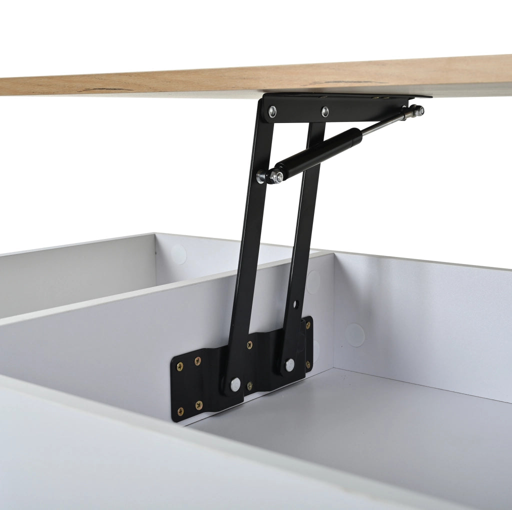 Tavolino da salotto 46x95x45 cm; regolabile in altezza con ampio spazio contenitore; pannelli truciolari bianco e naturale