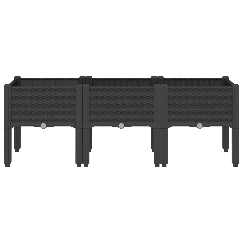 Fioriera | Cassetta per fiori | Vaso da Giardino con Gambe Nera 120x40x42 cm in PP
