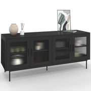 IDMarket - Credenza ZINEB 140 cm, 4 ante in vetro, frontale nero scanalato